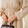 ⁦Waist Elastic Tiered Dress Beige⁩ - الصورة ⁦4⁩
