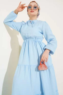 Alternative view of Waist Elastic Tiered Dress Blue