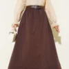 Elastic Waistband Belted Flared Skirt Brown