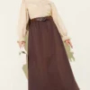 Elastic Waistband Belted Flared Skirt Brown - Imagen 2