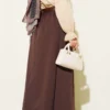 Elastic Waistband Belted Flared Skirt Brown - Imagen 3