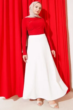 Alternative view of Elastic Waist Flared Midi Skirt White