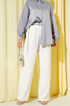 Elastic Waist Pleated Front Pants Ecru