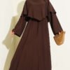 Belted Dress with Cape Brown