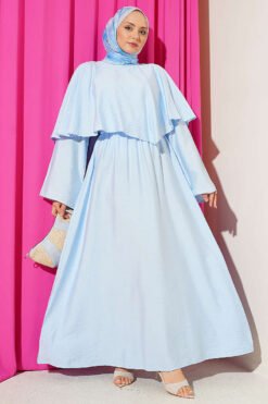 Belted Dress with Cape Blue