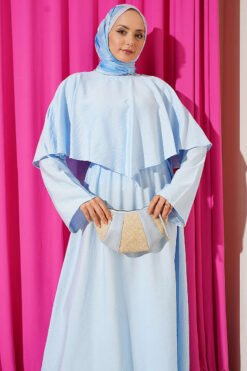 Vista alternativa di Belted Dress with Cape Blue