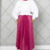 Elastic Waist Pleated Modest Skirt Fuchsia