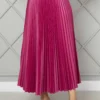 Elastic Waist Pleated Modest Skirt Fuchsia - الصورة 2
