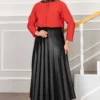 Elastic Waist Pleated Modest Skirt Black
