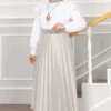 Elastic Waist Pleated Modest Skirt Stone