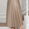 Elastic Waist Pleated Modest Skirt Mink