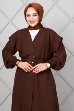 Vista alternativa de Long Elastic Waist Modest Coat Brown