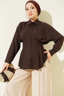 Belted Pleated Shirt Brown