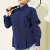 Belted Poplin Shirt Navy Blue
