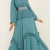 Embellished Ruffled Chiffon Evening Dress