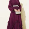 Embellished Ruffled Chiffon Evening Dress Plum