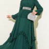 Embellished Ruffled Chiffon Evening Dress Emerald