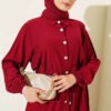 Belted Tunic with Buttons Long Two-Piece Set Burgundy - Image 2