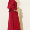 Belted Tunic with Buttons Long Two-Piece Set Burgundy - Image 3