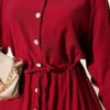 Belted Tunic with Buttons Long Two-Piece Set Burgundy - Image 4