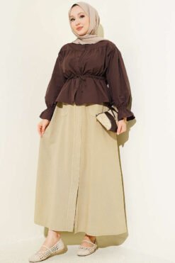 Vue alternative de Short Shirt with Elastic Waist and Tunnel at the Ankle Brown