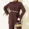 ⁦Ankle Tie Front Ribbed Two-Piece Set Brown⁩ - الصورة ⁦2⁩