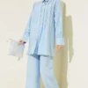 Ankle Tie Front Ribbed Two-Piece Set Blue