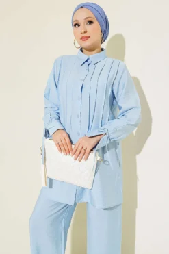 Alternative view of Ankle Tie Front Ribbed Two-Piece Set Blue