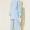 ⁦Ankle Tie Front Ribbed Two-Piece Set Blue⁩ - الصورة ⁦3⁩