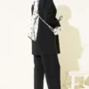 ⁦Ankle Tie Front Ribbed Two-Piece Set Black⁩ - الصورة ⁦3⁩