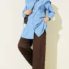 Ankle Tied V Neck Shirt Baby Blue - Afbeelding 2