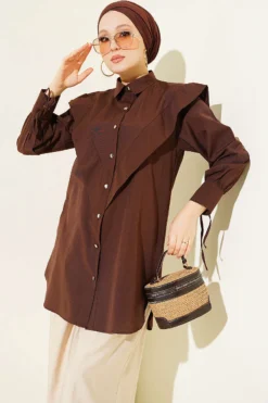 Ankle Tied V Neck Shirt Brown