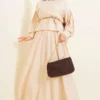 Ankle Button Blouse and Skirt Set Beige