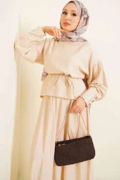 منظر بديل لـ Ankle Button Blouse and Skirt Set Beige