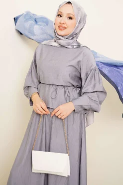 منظر بديل لـ Ankle Button Blouse and Skirt Set Grey