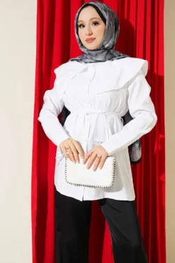 Ankle Tie Sailor Collar Shirt White