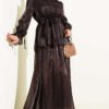 Ankle Elastic Skirt Evening Dress Set Brown - Imagen 2