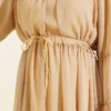 Ankle Elastic Tiered Chiffon Dress Beige