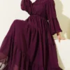 Ankle Elastic Tiered Chiffon Dress Plum
