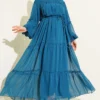 Ankle Elastic Tiered Chiffon Dress Petrol