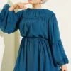 ⁦Ankle Elastic Tiered Chiffon Dress Petrol⁩ - الصورة ⁦2⁩