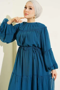 Alternative Ansicht von Ankle Elastic Tiered Chiffon Dress Petrol