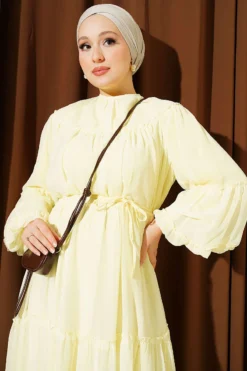 Alternative Ansicht von Ankle Elastic Tiered Chiffon Dress Yellow
