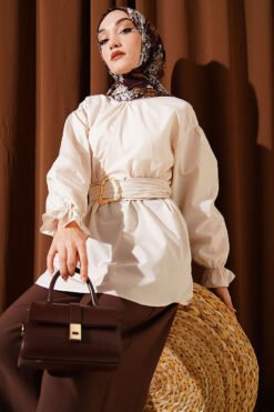 Ankle Elastic Waist Poplin Tunic Beige