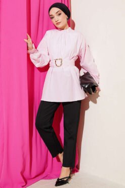 Vue alternative de Ankle Elastic Waist Poplin Tunic Pink