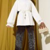 ⁦Ankle Fringed Linen Kimono Ecru⁩ - الصورة ⁦2⁩