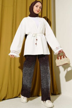 Vue alternative de Ankle Fringed Linen Kimono Ecru