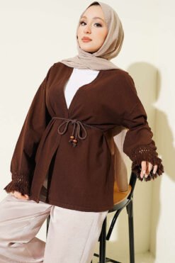 Ankle Fringed Linen Kimono Brown