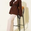 Ankle Fringed Linen Kimono Brown - immagine 2