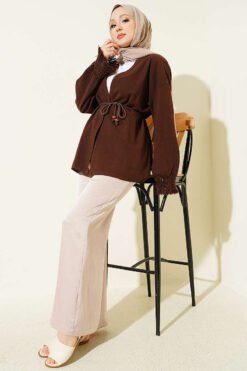 Vista alternativa de Ankle Fringed Linen Kimono Brown